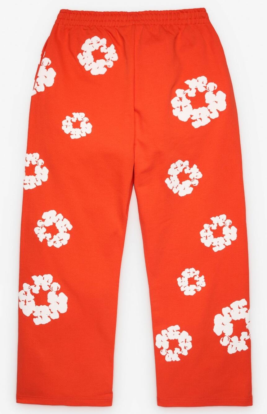Denim Tears Cotton Wreath Open Hem Sweatpants in Orange